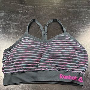 Reebok Women's Sports Bra - Gray and Pink Stripes